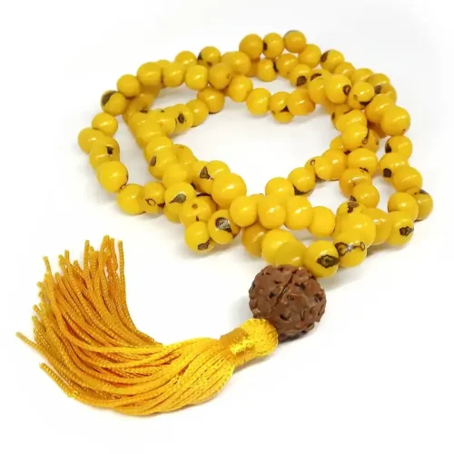 Japamala Amarelo Alvorada 108 Contas Sementes de Açaí e Rudraksha