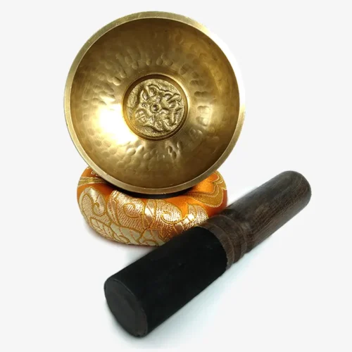 Tigela Tibetana Orin Dourada Fundo Decorado